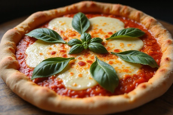 Pizza napoletana appena sfornata con basilico fresco