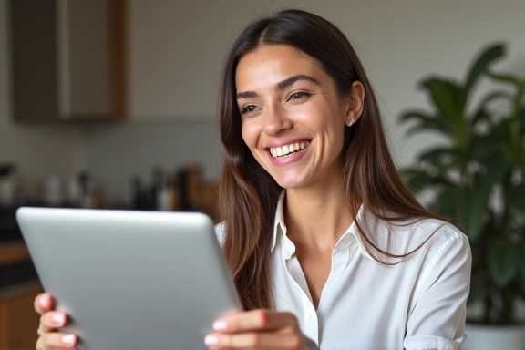 Donna sorridente che fa una videochiamata con il suo nutrizionista